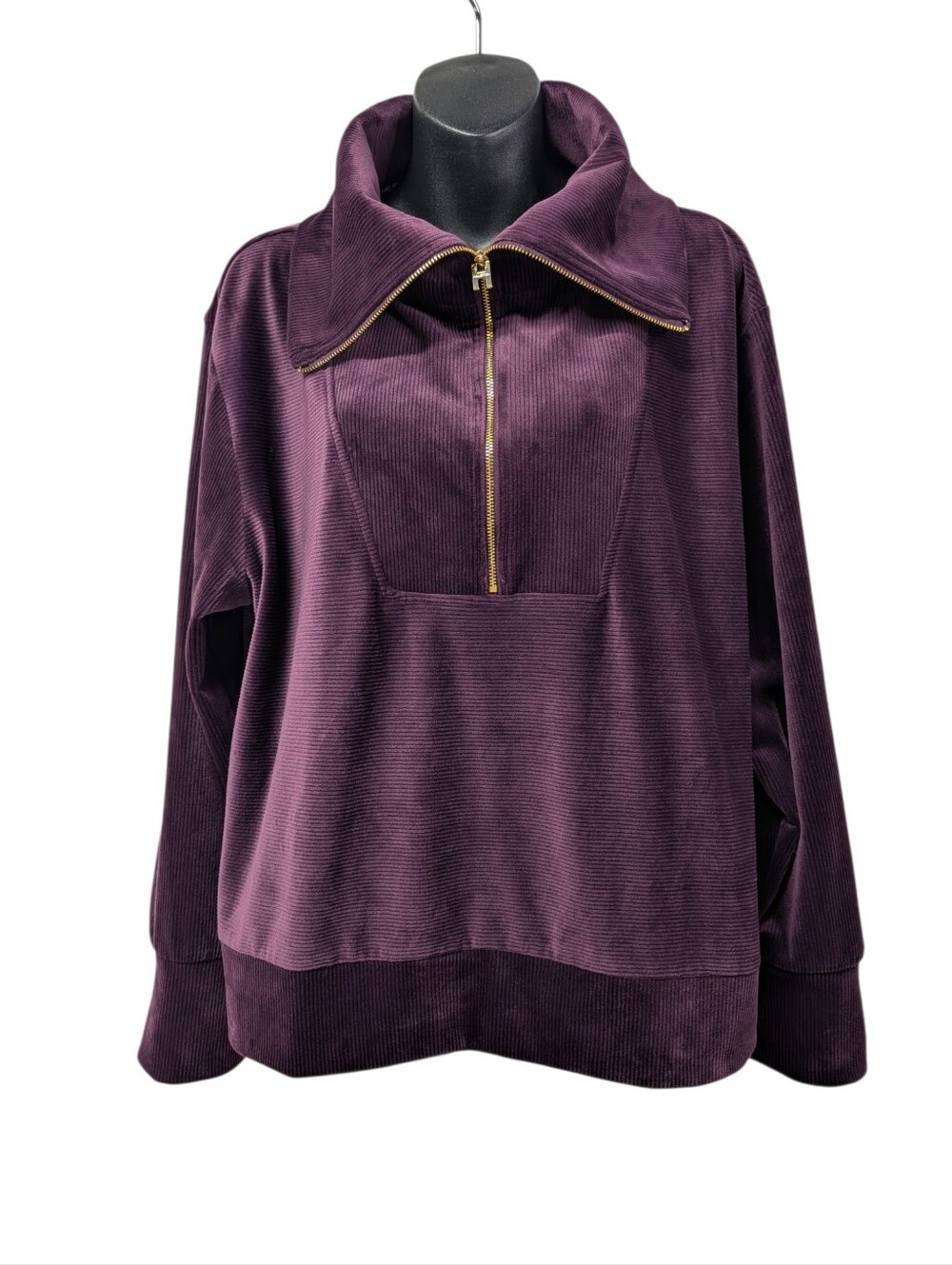 Halston Women's Purple Velour 1/4 Zip Collared Pullover Sweatshirt Size L